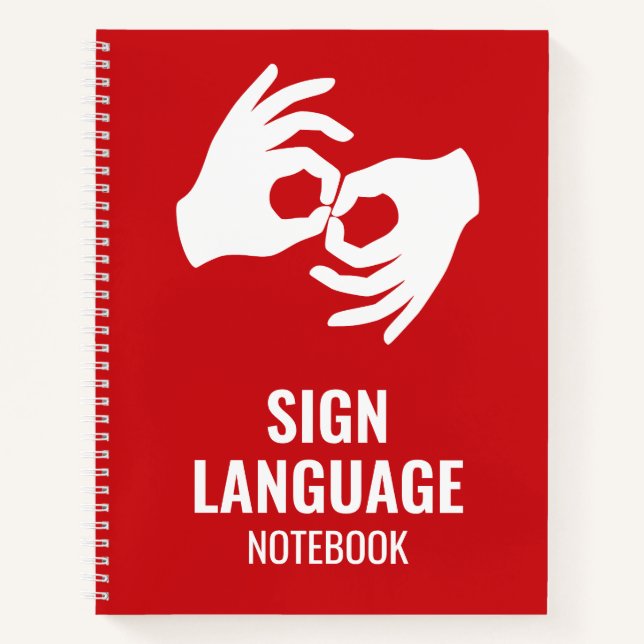 Sign Language Notebook – ASL Hands Symbol Red (Front)