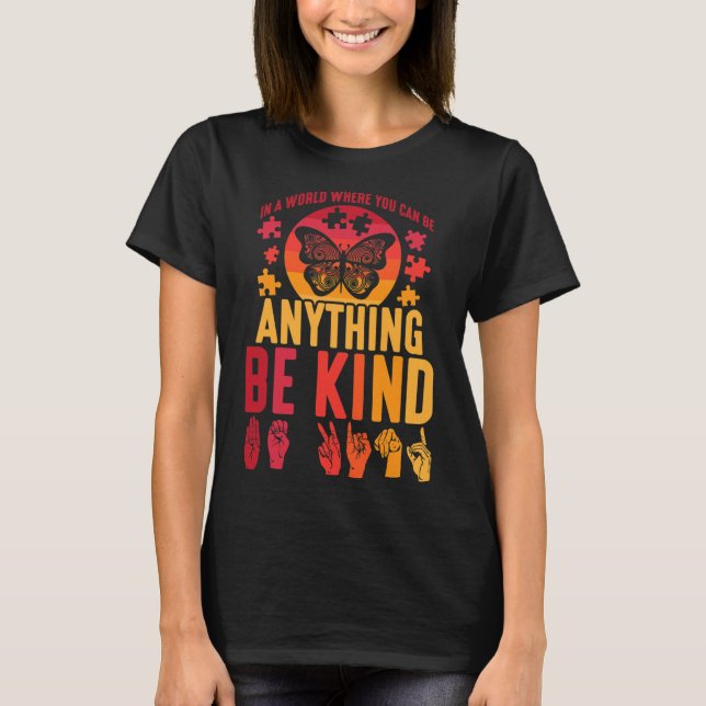 Sign Language Puzzle Deaf Butterfly  T-Shirt (Front)