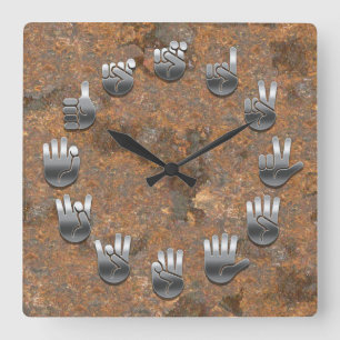 Sign Language -Rusty Square Wall Clock