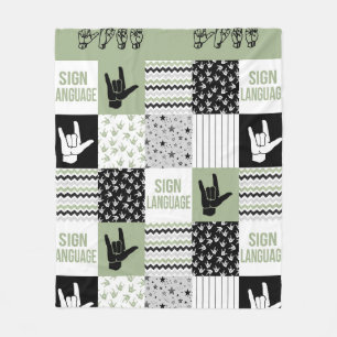 Sign language shape pattern sage green ASL Mum Lov Fleece Blanket