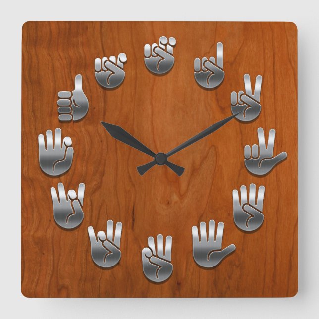 Sign Language -Woodgrain Square Wall Clock (Front)