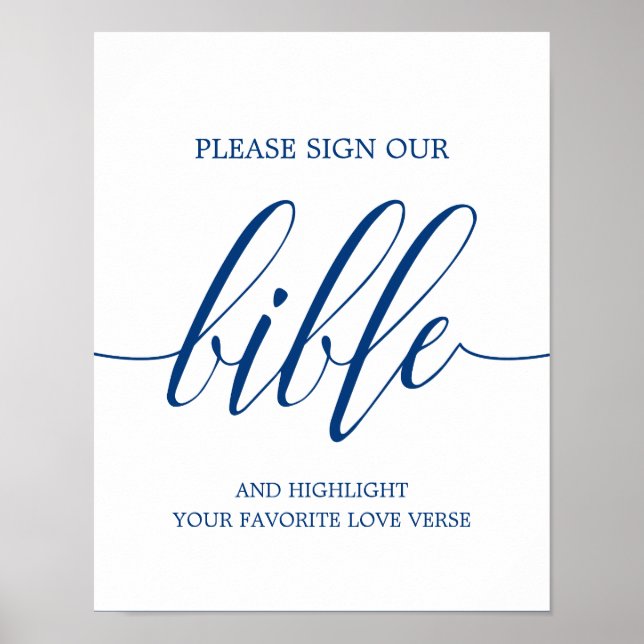 Sign Our Bible Wedding Sign Navy Blue Calligraphy (Front)