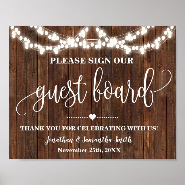 Sign our Guest Board Western Bridal Wedding Sign (Front)