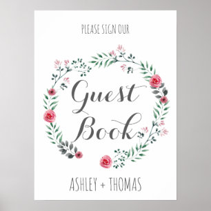 Sign our GUEST BOOK floral calligraphy sign