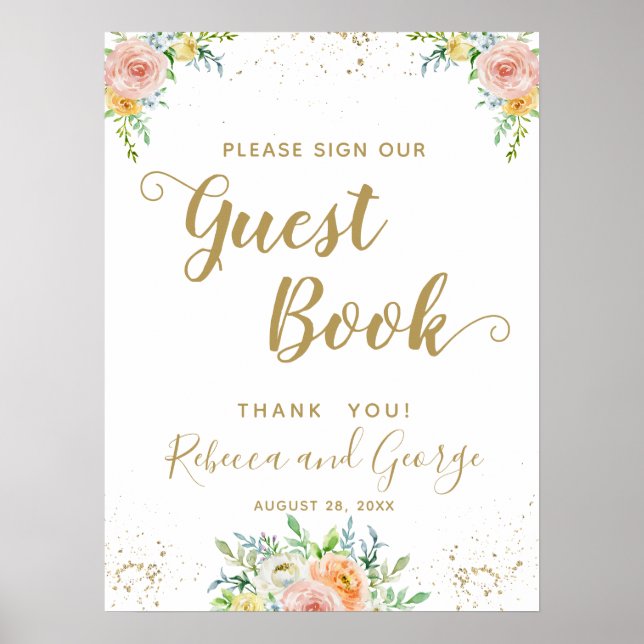 Sign our guest book floral dusk pink and gold (Front)
