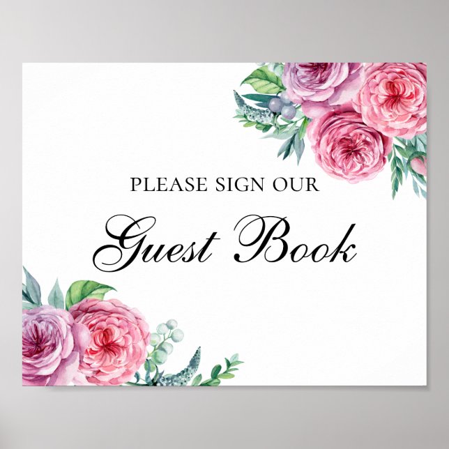 Sign our guest book print. Boho flowers wedding (Front)