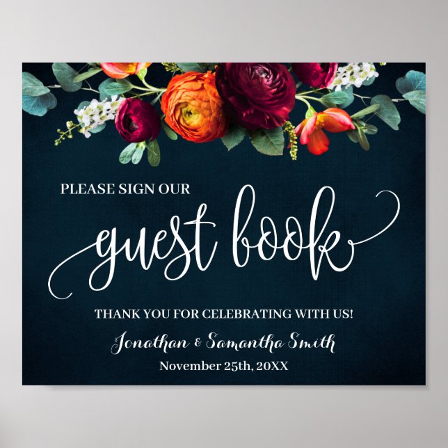 Sign our Guest Book Wedding Wine Navy (Front)