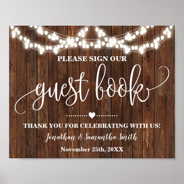 Sign our Guest Book Western Bridal Wedding Sign (Front)