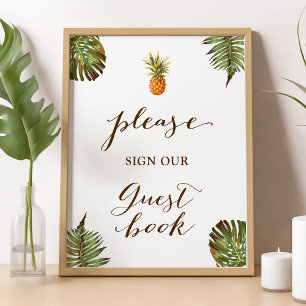 Sign Our Guestbook Tropical Leaves Pineapple