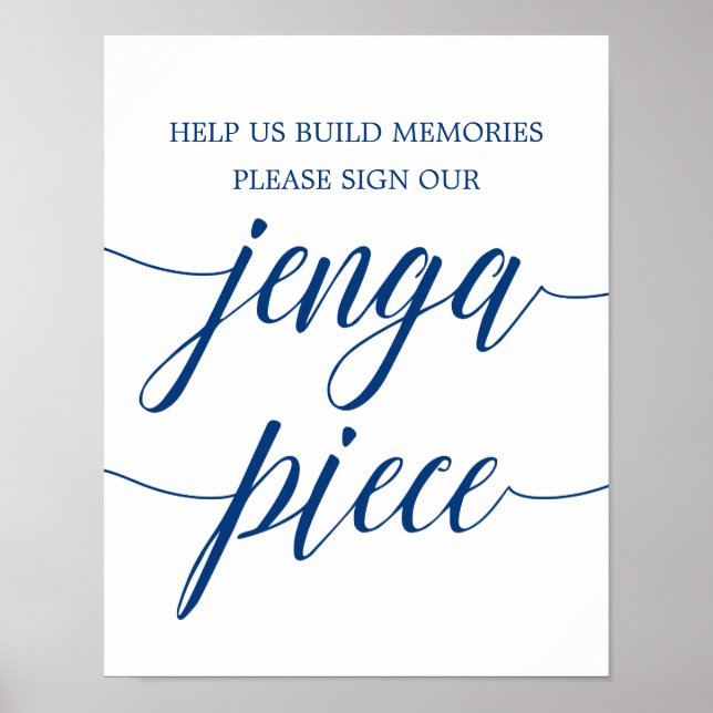 Sign Our Jenga Wedding Sign Navy Blue Calligraphy (Front)