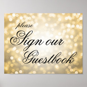 Sign Our Wedding Guestbook Gold Bokeh Lights
