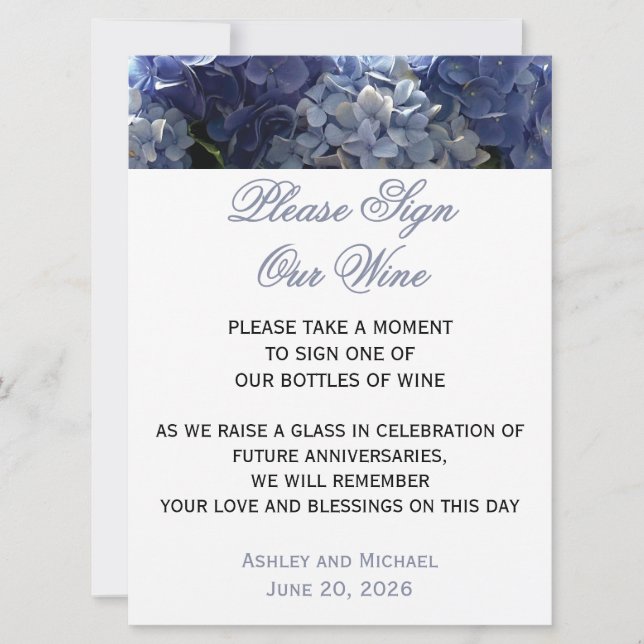 Sign Our Wine Hydrangea Sign Invitation (Front)