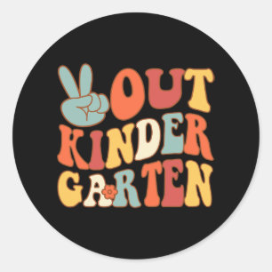 Sign Out Kindergarten Last Days School Retro Groov Classic Round Sticker