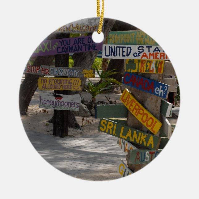 Sign Post Rum Point Grand Cayman Ceramic Tree Decoration (Front)