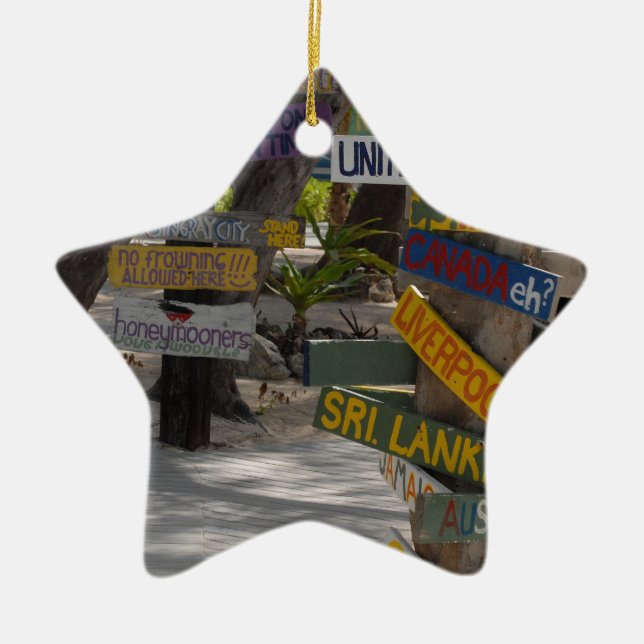 Sign Post Rum Point Grand Cayman Ceramic Tree Decoration (Front)