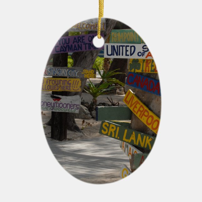 Sign Post Rum Point Grand Cayman Ceramic Tree Decoration (Front)