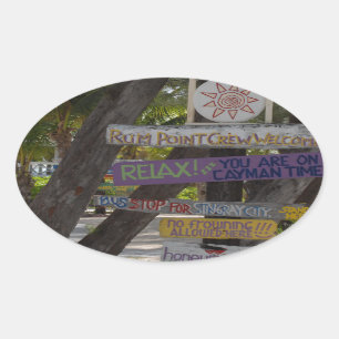 Sign post Rum Point Grand Cayman Oval Sticker