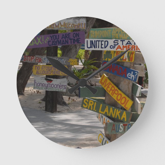 Sign Post Rum Point Grand Cayman Round Clock (Front)