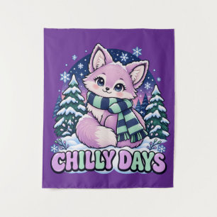 Sign Retro Kids Arctic Fox Chilly Days Tapestry