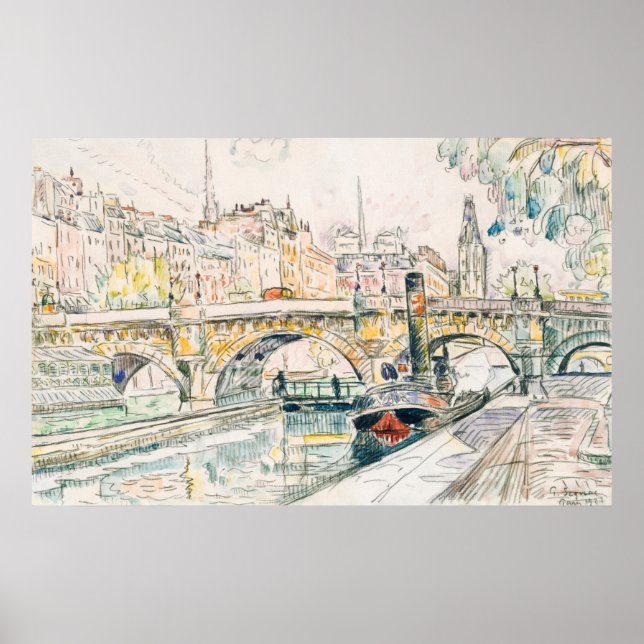 Signac's Tugboat at the Pont Neuf, Paris Poster (Front)
