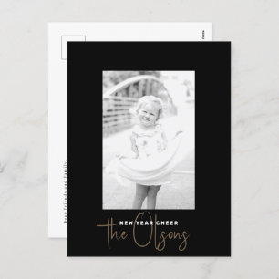 Signature Cheer Chic Black New Year Photo Postcard