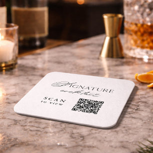 Signature Cocktail QR Code Wedding Square Paper Coaster