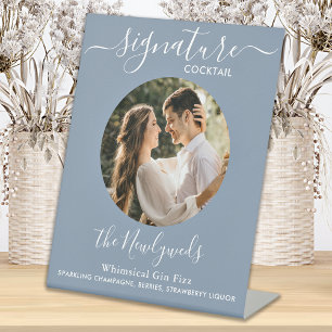 Signature Cocktail Wedding Drink Dusty Blue Photo  Pedestal Sign