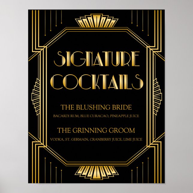 Signature Cocktail Wedding Sign | Gatsby Art Deco (Front)