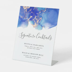 Signature Cocktails Abstract Wedding Bar Menu Pedestal Sign
