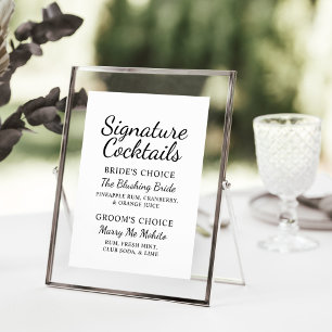 Signature Cocktails Black Script Wedding Sign Menu