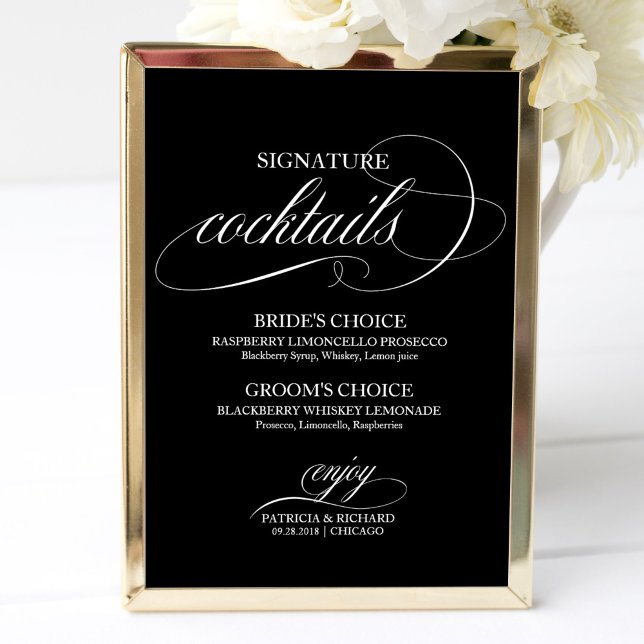 Signature Cocktails Black White Wedding Sign (Creator Uploaded)