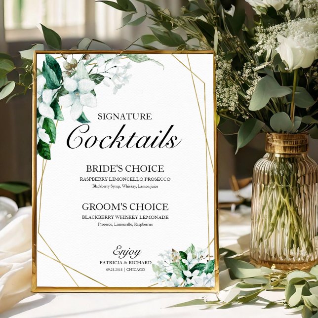 Signature Cocktails Floral Geometry Greenery Poster (Creator Uploaded)