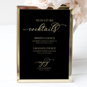 Signature Cocktails Gold Script Black Sign