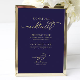 Signature Cocktails Gold Script Navy Blue Sign
