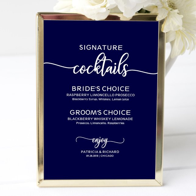 Signature Cocktails Navy Blue Wedding Sign (Creator Uploaded)