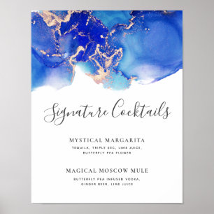 Signature Cocktails Watercolor Wedding Bar Menu Poster