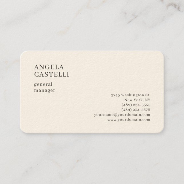 Signature Cream Trendy Modern Minimalist Plain Business Card (Front)