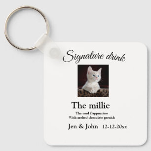Signature drink add pet photo name date year text key ring