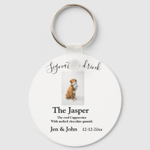 Signature drink add pet photo name date year text  key ring