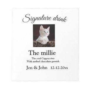 Signature drink add pet photo name date year text  notepad