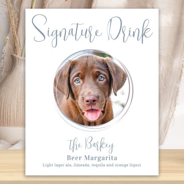 Signature Drink Modern Dusty Blue Dog Pet Wedding Poster (Creator Uploaded)