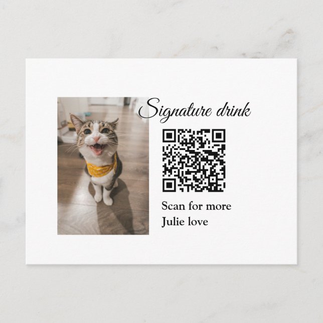 Signature drink scan QR code add pet photo name  Postcard (Front)