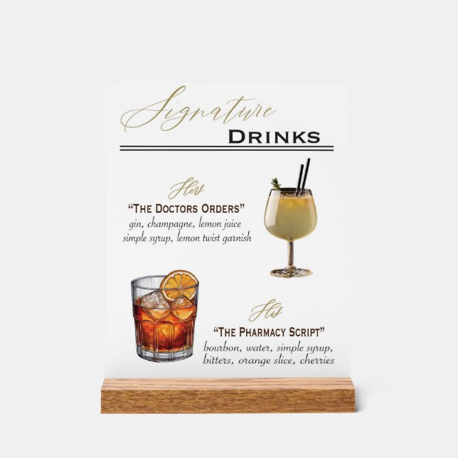 Signature Drink Wedding Sign Acrylic (Front)