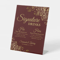 Signature Drinks Auburn Brown & Gold Wedding Bar