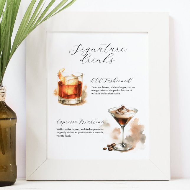 Signature Drinks Bar Cart Signs (Signature drinks signs designed with an espresso martini and old fashioned by Do Tell A Belle)