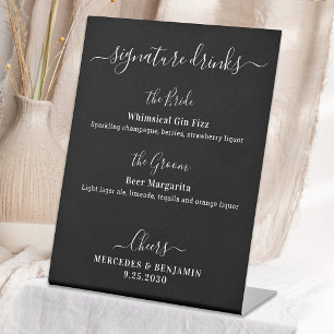 Signature Drinks Black Personalised Wedding Bar Pedestal Sign