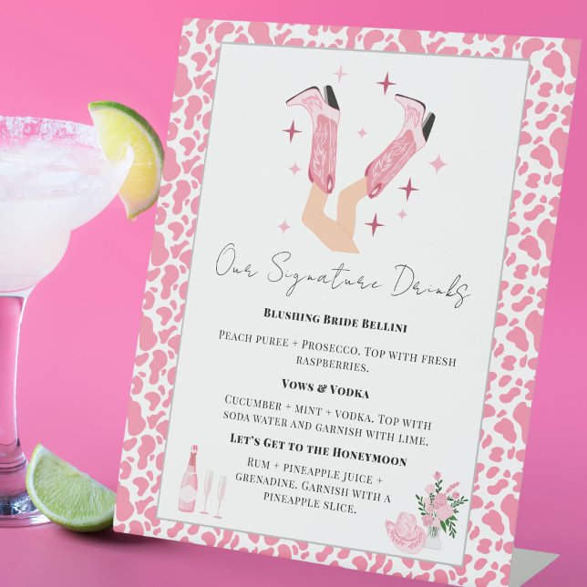 Signature Drinks Cowboy Boots & Bubbly Bridal  Pedestal Sign (Creator Uploaded)