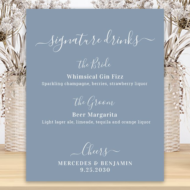 Signature Drinks Custom Dusty Blue Wedding Bar Poster (Creator Uploaded)