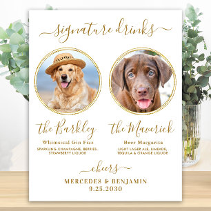 Signature Drinks Custom Photo Gold Pet Wedding Bar Poster