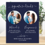Signature Drinks Custom Photo Navy Blue Wedding Poster<br><div class="desc">Signature Drinks ! Simple yet elegant calligraphy, this signature drink bar sign features two cocktails 'the Bride' and 'the Groom', personalised with your drinks of choice. Customise this elegant wedding sign with your favourite engagement photo or couples photos, names and signature drinks! You can also customise the photos for signature...</div>